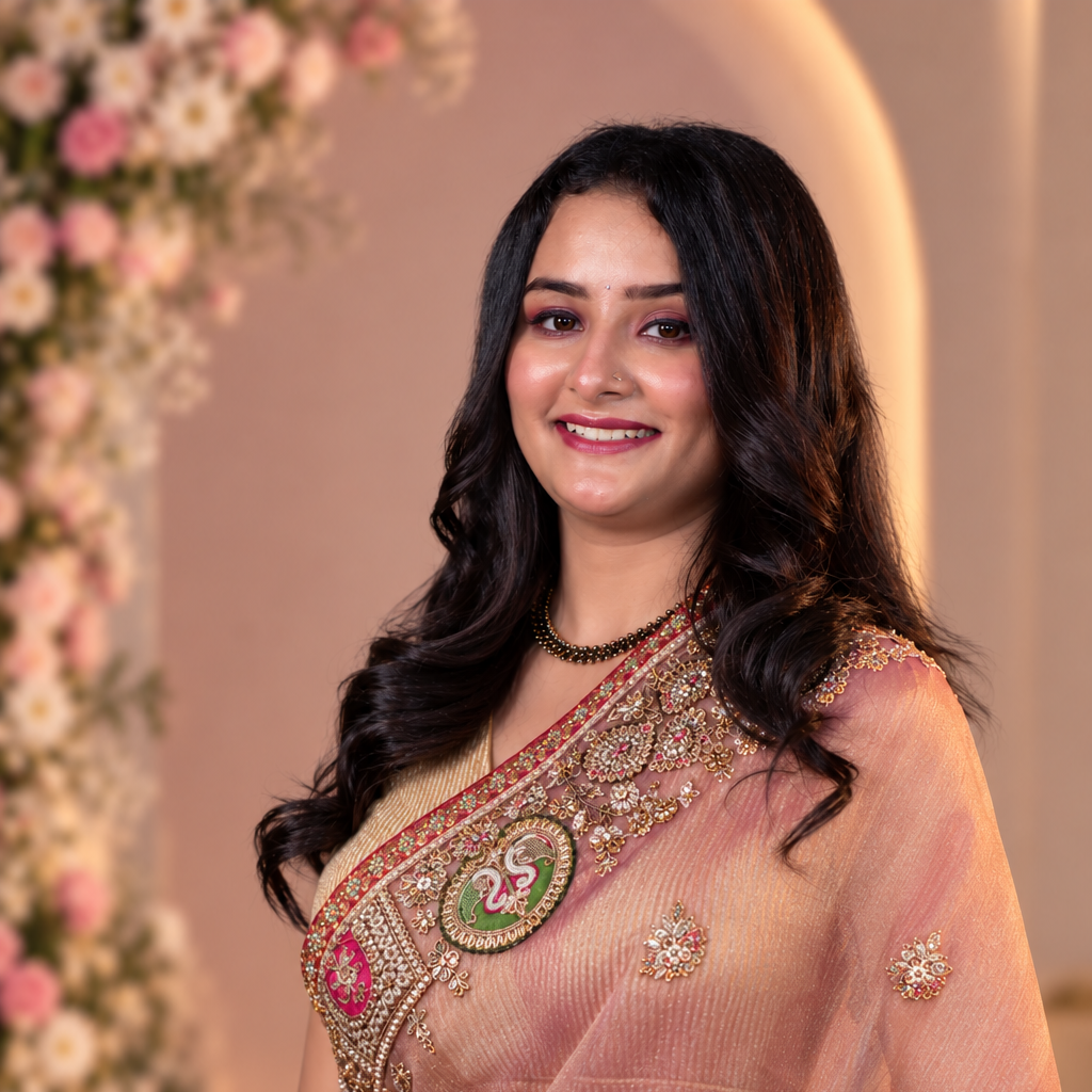 Blush Pink Metallic Tissue Saree with Heavy Zardozi Embroidery