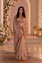 Blush Pink Metallic Tissue Saree with Heavy Zardozi Embroidery