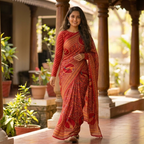3 - photo 2 Red Pure Chiffon Saree with Artistic Bird Motifs 