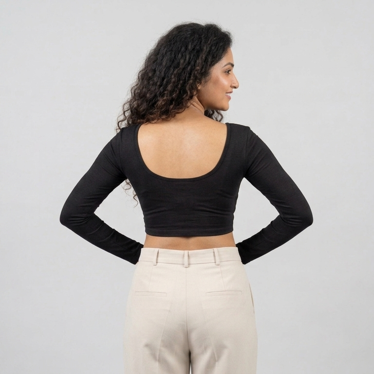 Back - Black Plain Lycra Blouse