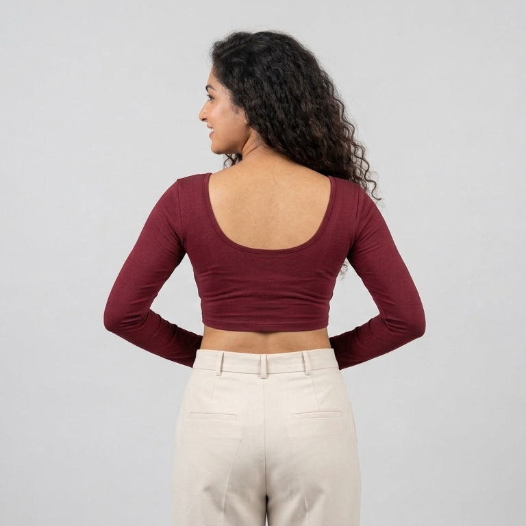 Back - Burgundy Plain Lycra Blouse
