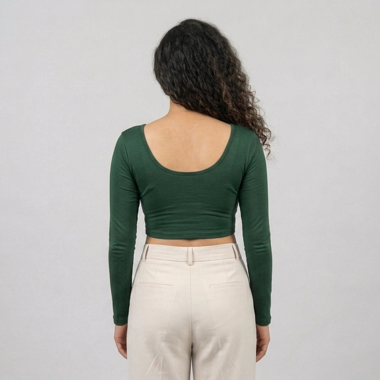 Back Look - Dark Green Plain Lycra Blouse