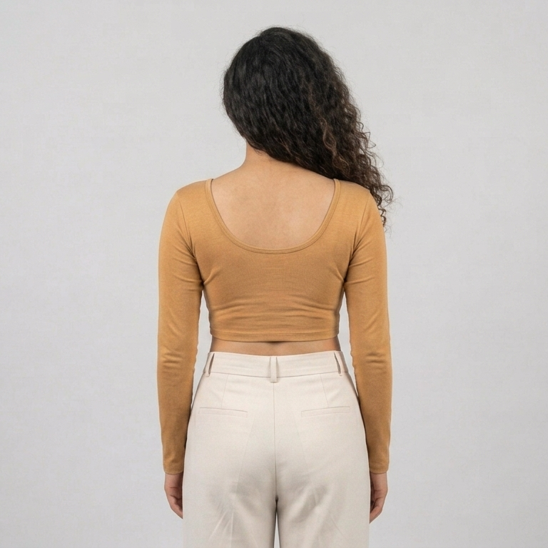 Back look - Camel color Plain Lycra Blouse