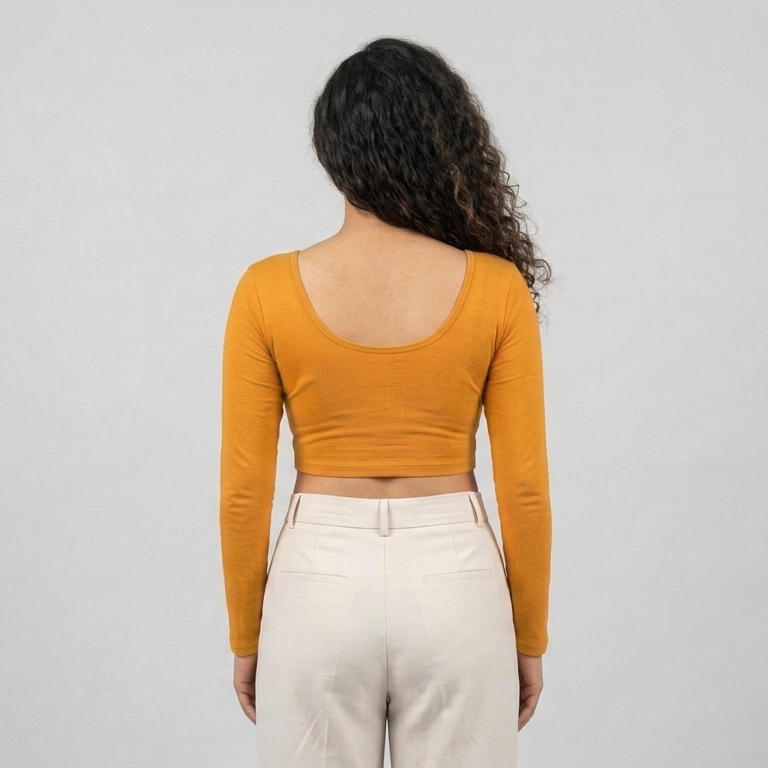 Back look - Mustard Yellow Plain Lycra Blouse