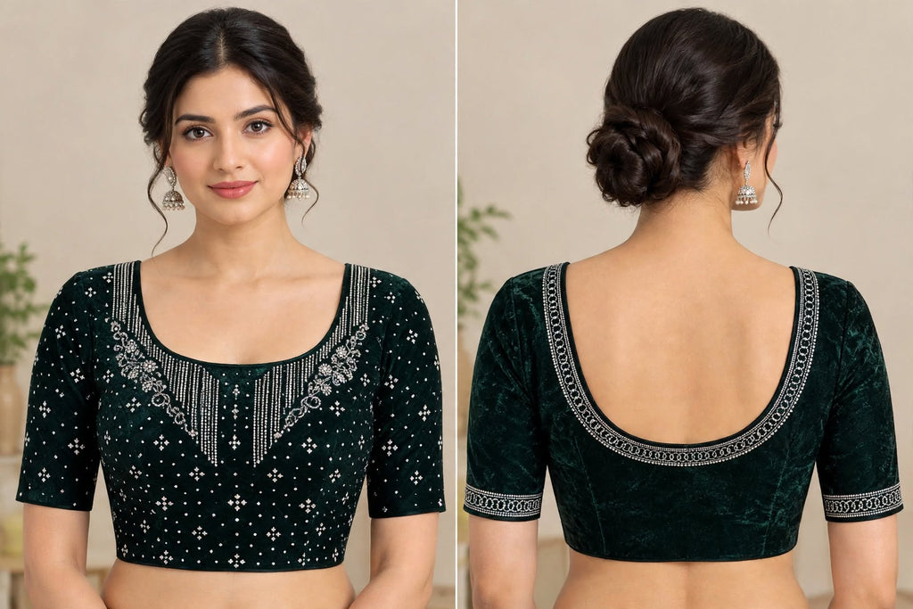 Teal Green Stone Work Saree with Designer Belt
