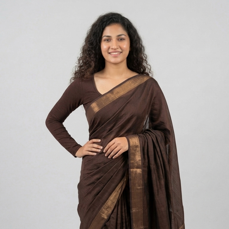 Brown - Plain Lycra Blouse