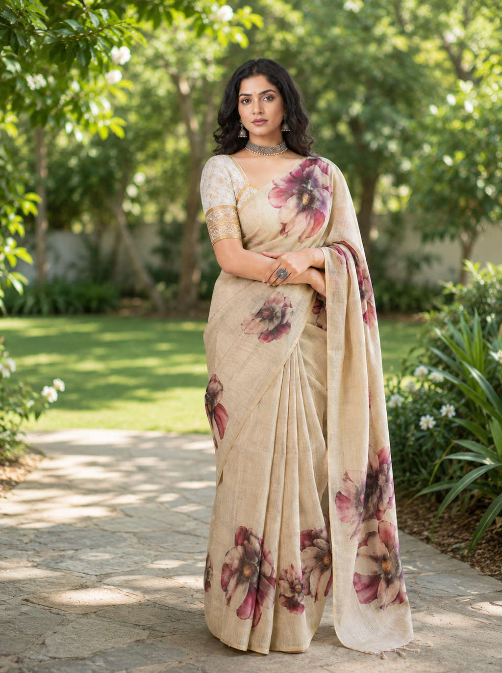 Premium Soft Tissue Saree with Unique Floral Digital Prints