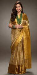 Golden Banarasi Tissue Semi Silk Saree for Wedding & Festive Wear