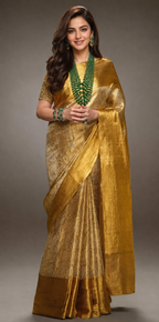 Golden Banarasi Tissue Semi Silk Saree for Wedding & Festive Wear