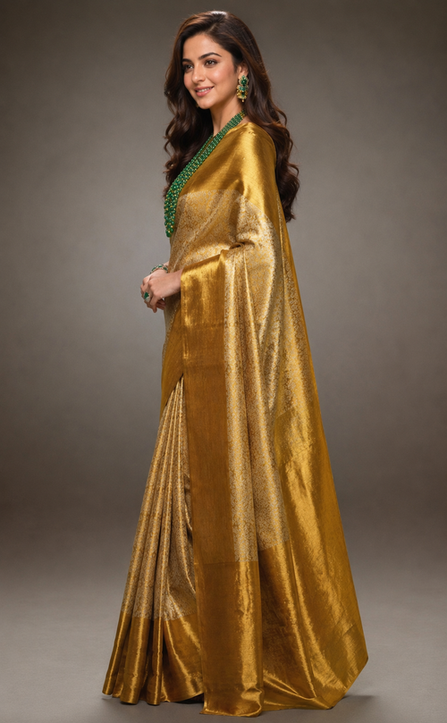 Golden Banarasi Tissue Semi Silk Saree for Wedding & Festive Wear