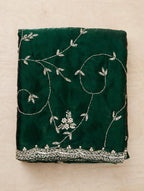 Metallic Dark Green Pure Kora Silk Shimmer Saree