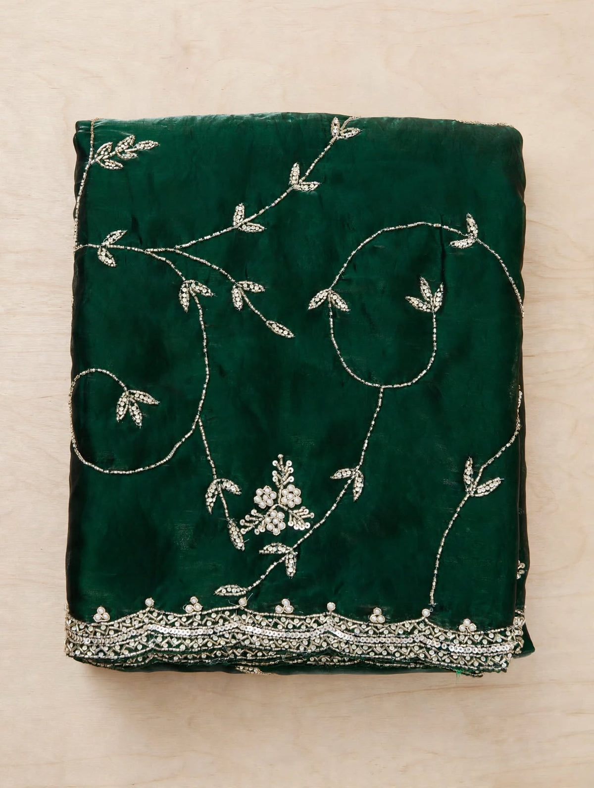 Metallic Dark Green Pure Kora Silk Shimmer Saree