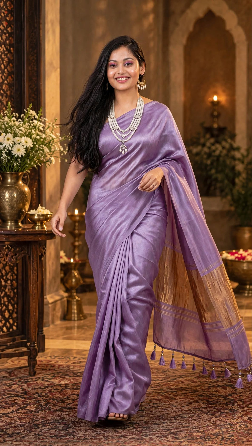 Premium Emerald Lavender Gajji Silk Saree
