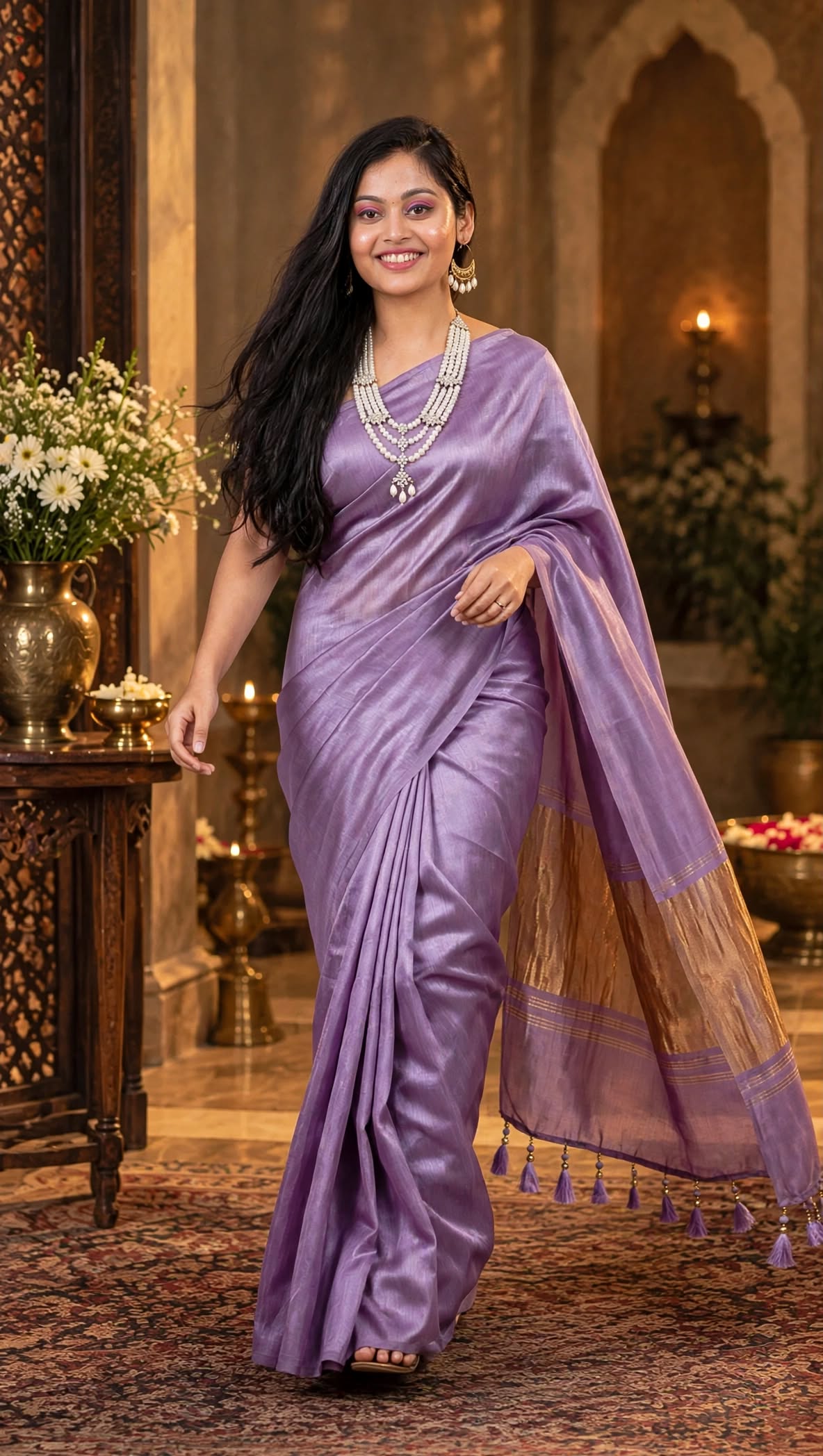 Premium Emerald Lavender Gajji Silk Saree