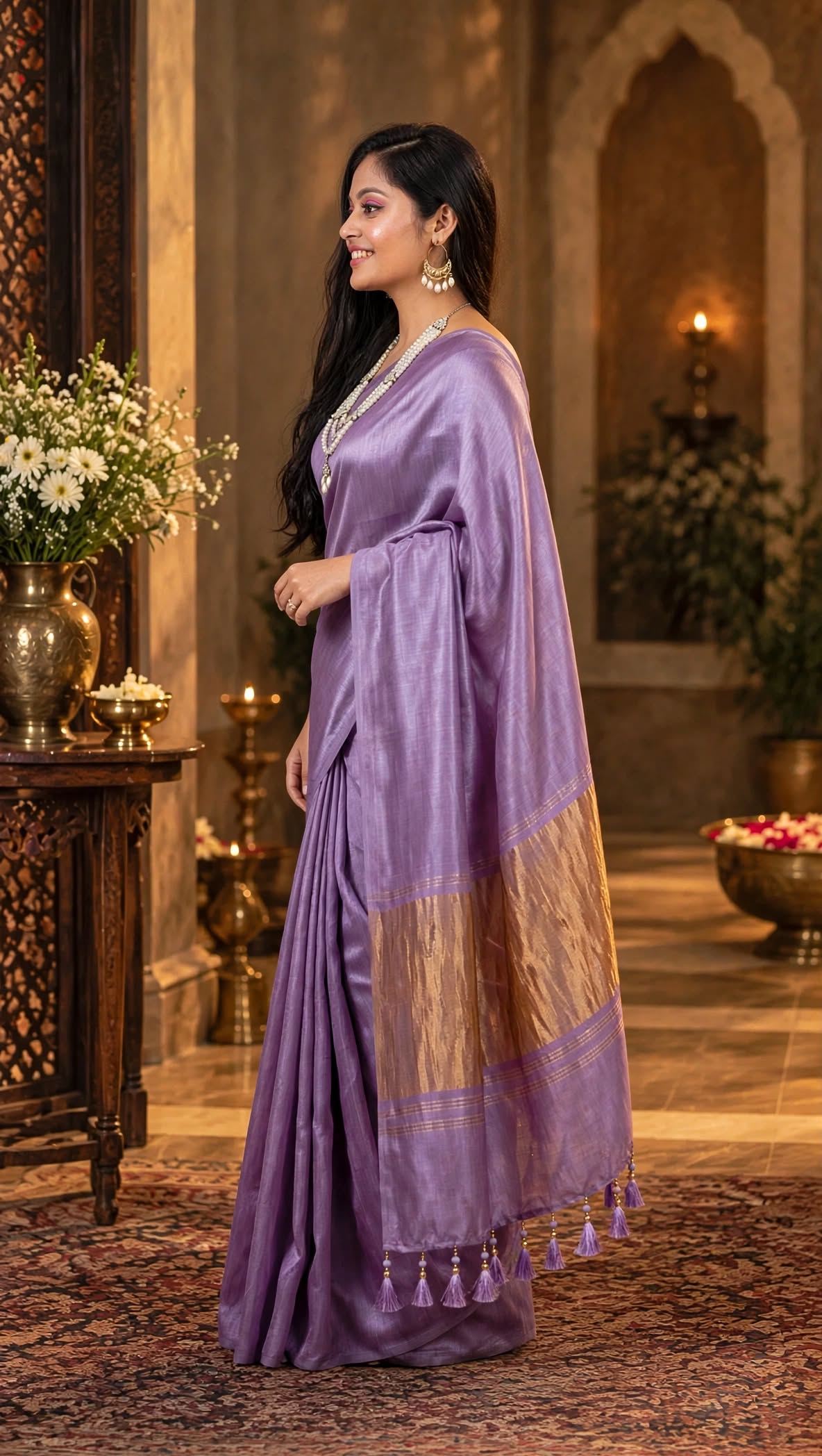 Premium Emerald Lavender Gajji Silk Saree