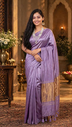 Premium Emerald Lavender Gajji Silk Saree