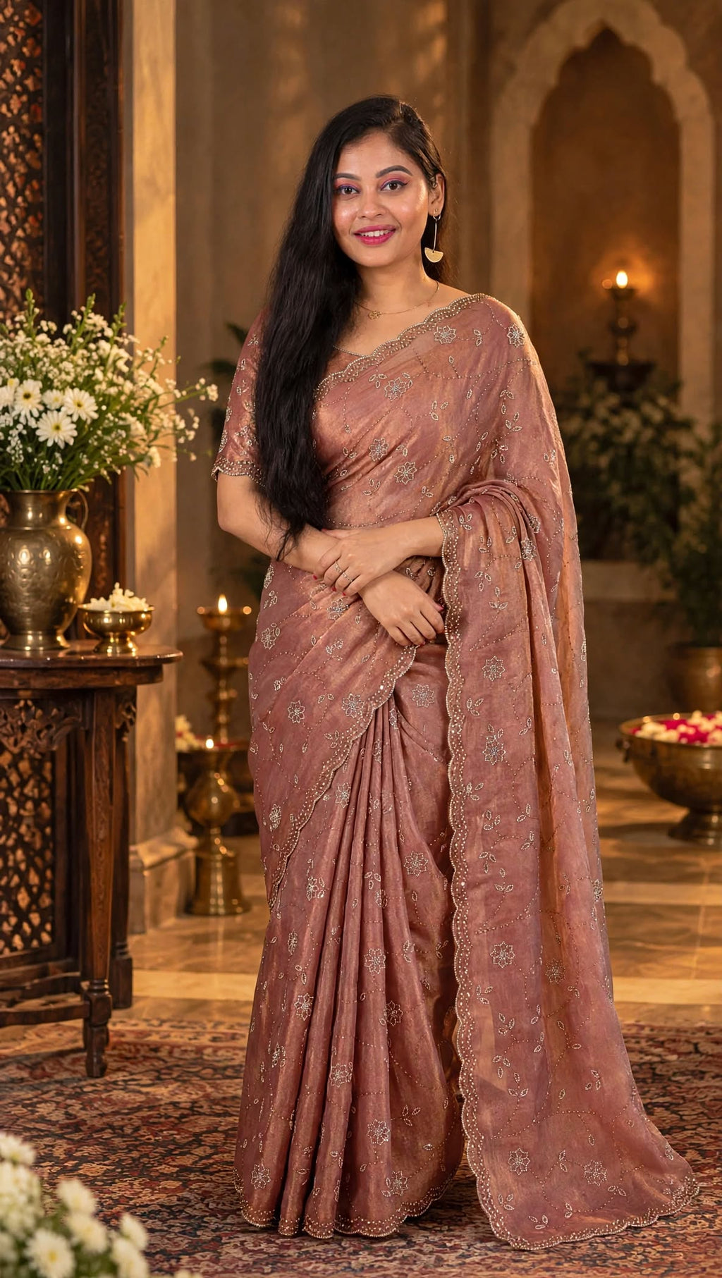 Premium Swarovski embellished Dusty Rose Party Wear Saree