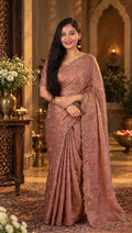 Premium Swarovski embellished Dusty Rose Party Wear Saree