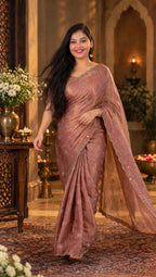 Premium Swarovski embellished Dusty Rose Party Wear Saree