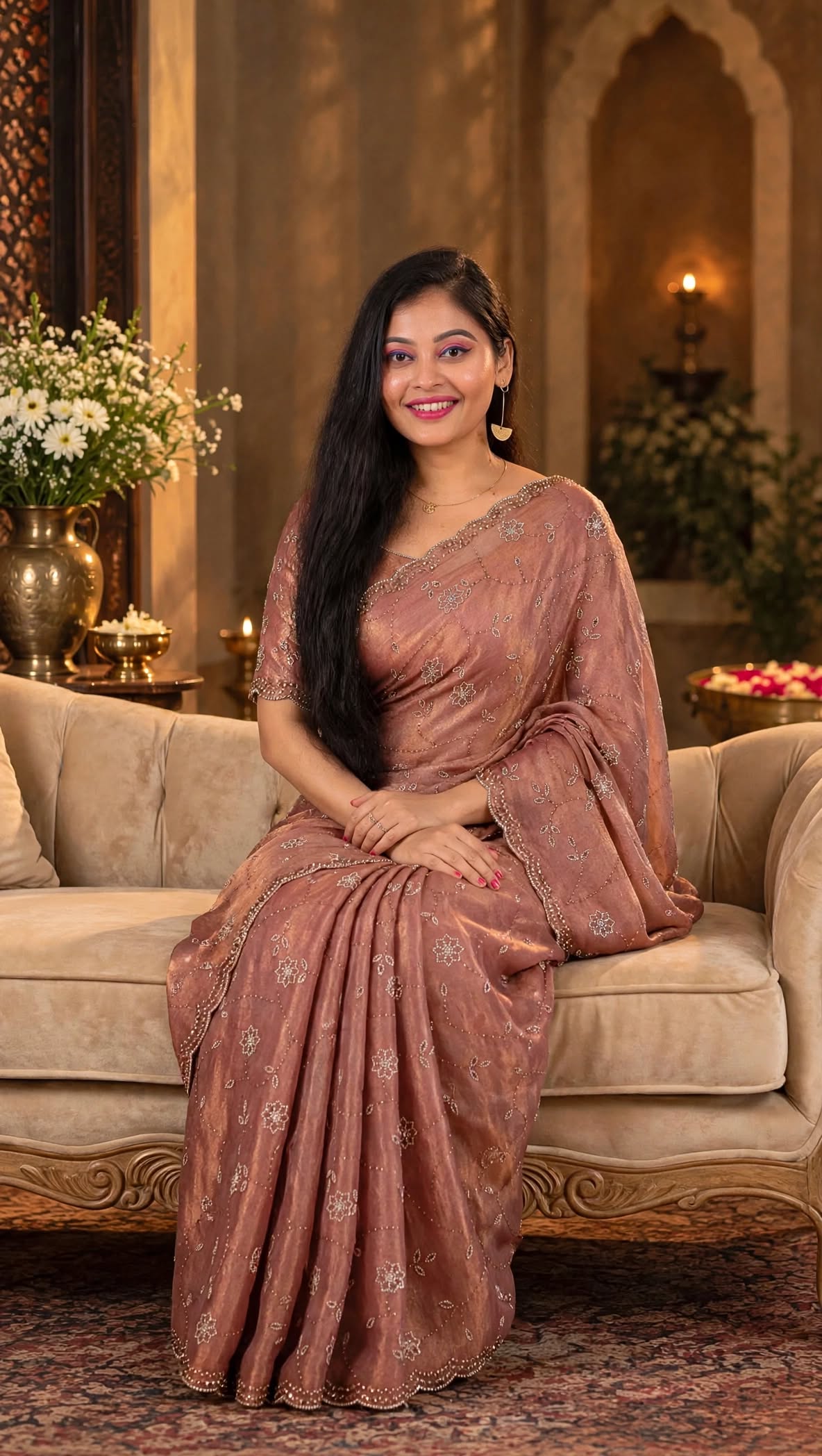 Premium Swarovski embellished Dusty Rose Party Wear Saree