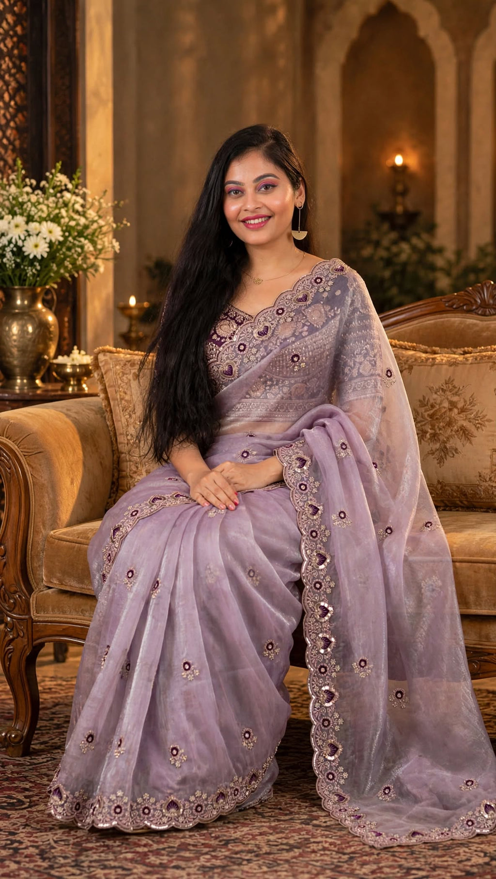 Premium Lavender Tissue Organza Partywear Saree
