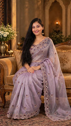 Premium Lavender Tissue Organza Partywear Saree