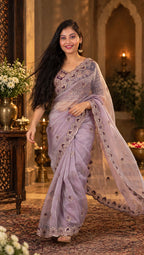 Premium Lavender Tissue Organza Partywear Saree