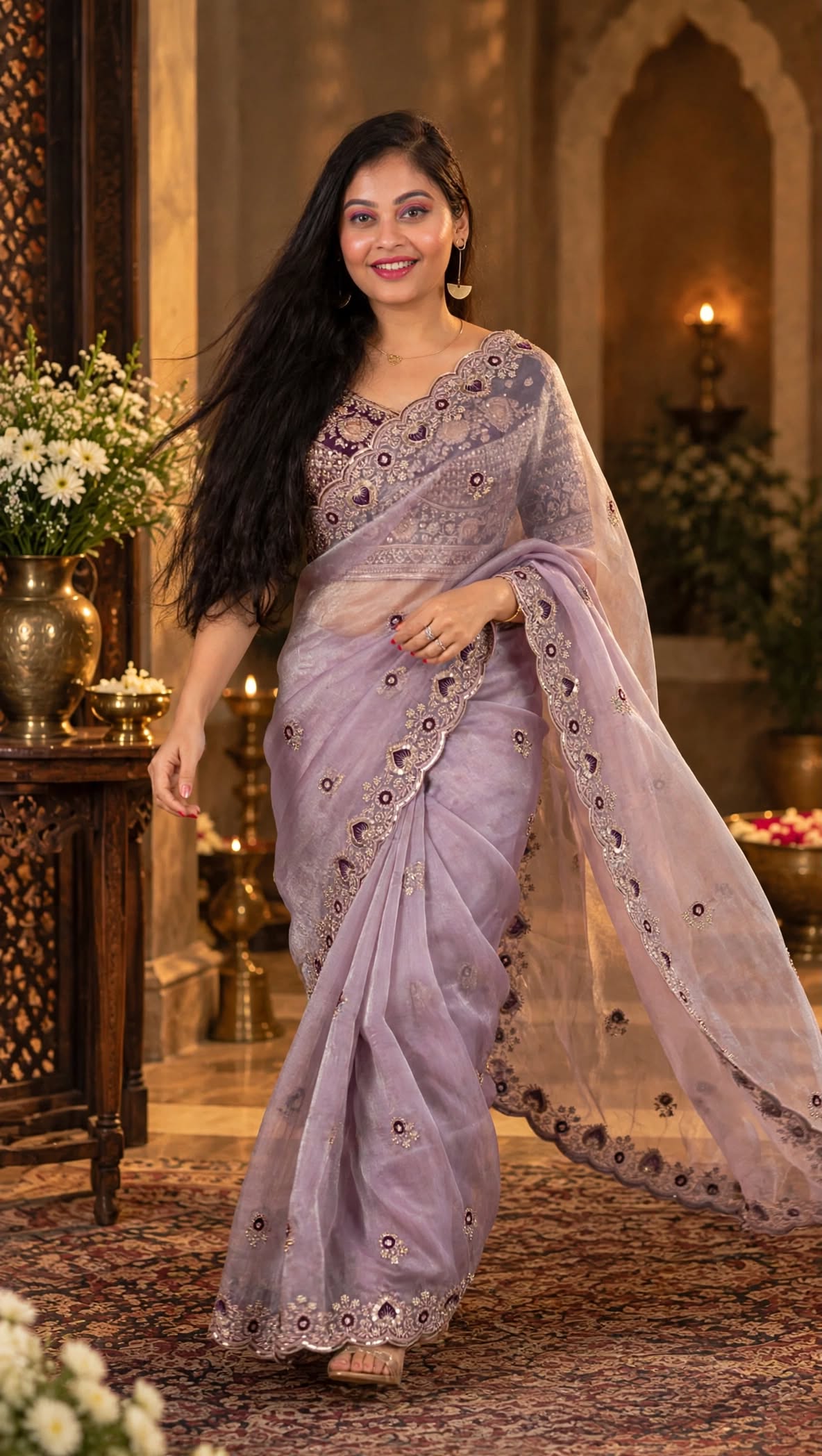 Premium Lavender Tissue Organza Partywear Saree
