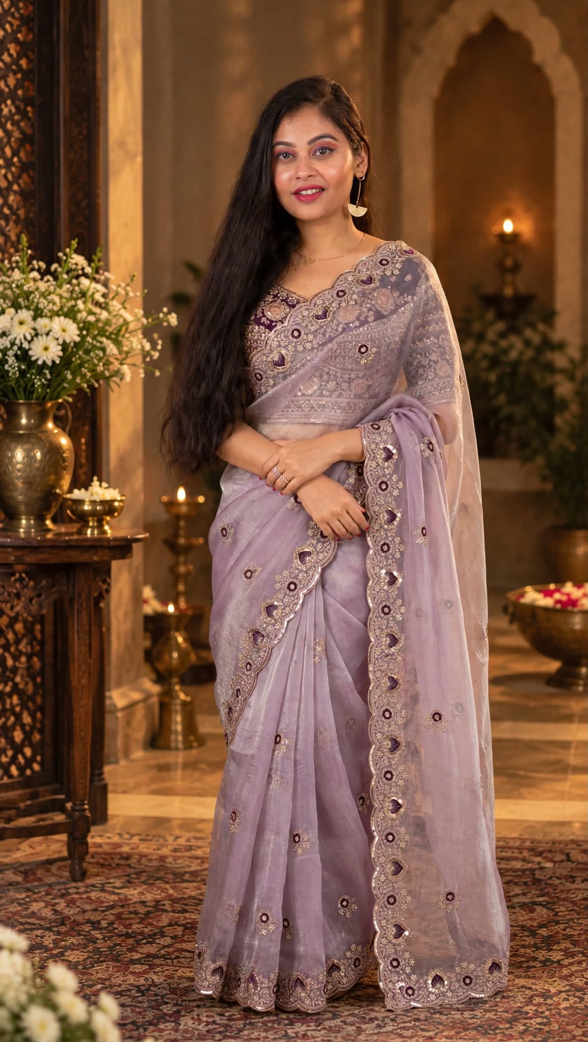 Premium Lavender Tissue Organza Partywear Saree