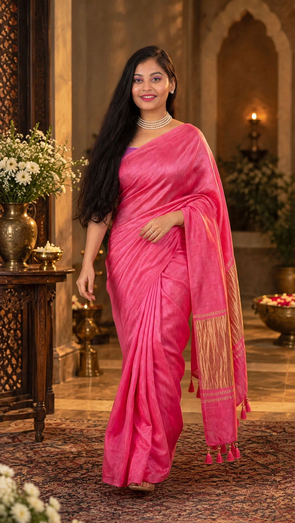 Premium Emerald Rani Pink Gajji Silk
