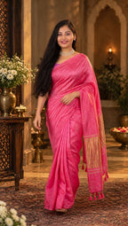 Premium Emerald Rani Pink Gajji Silk
