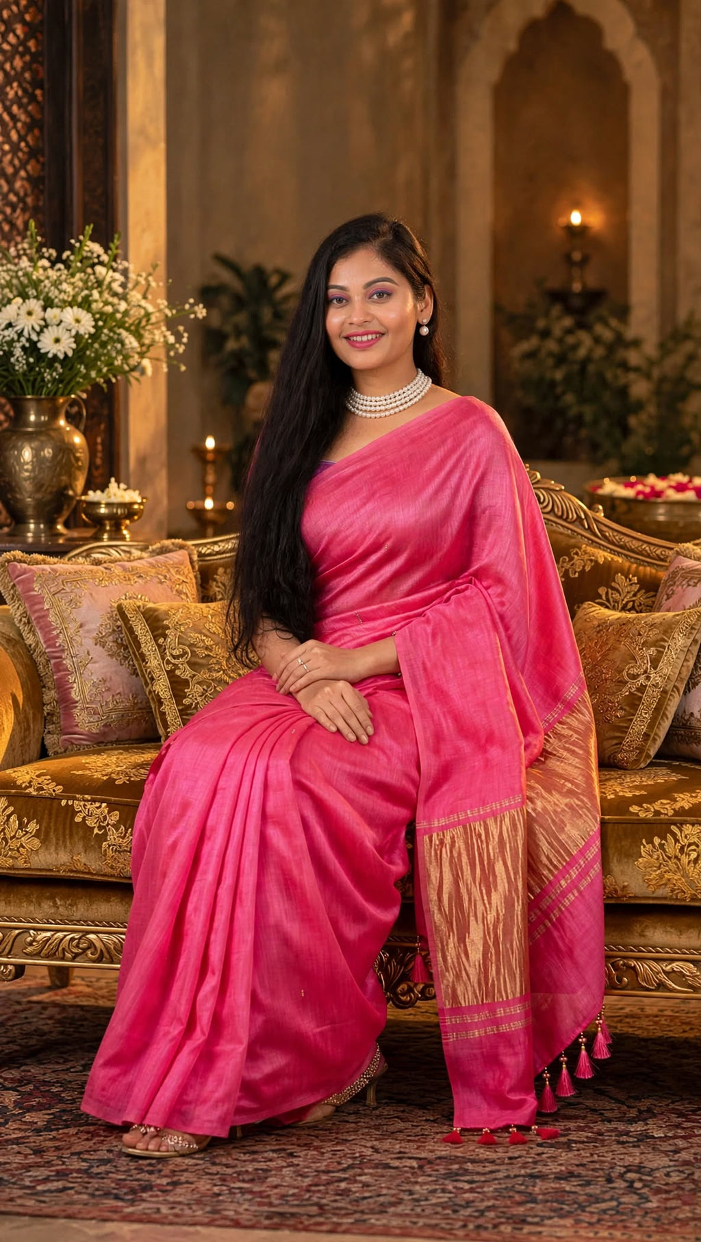 Premium Emerald Rani Pink Gajji Silk