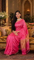 Premium Emerald Rani Pink Gajji Silk