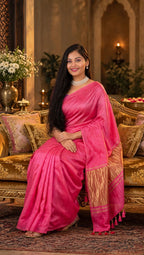 Premium Emerald Rani Pink Gajji Silk