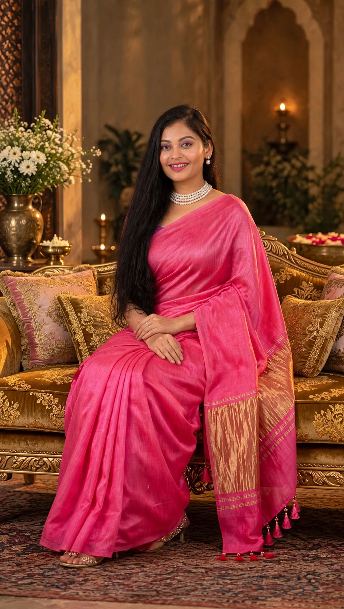 Premium Emerald Rani Pink Gajji Silk