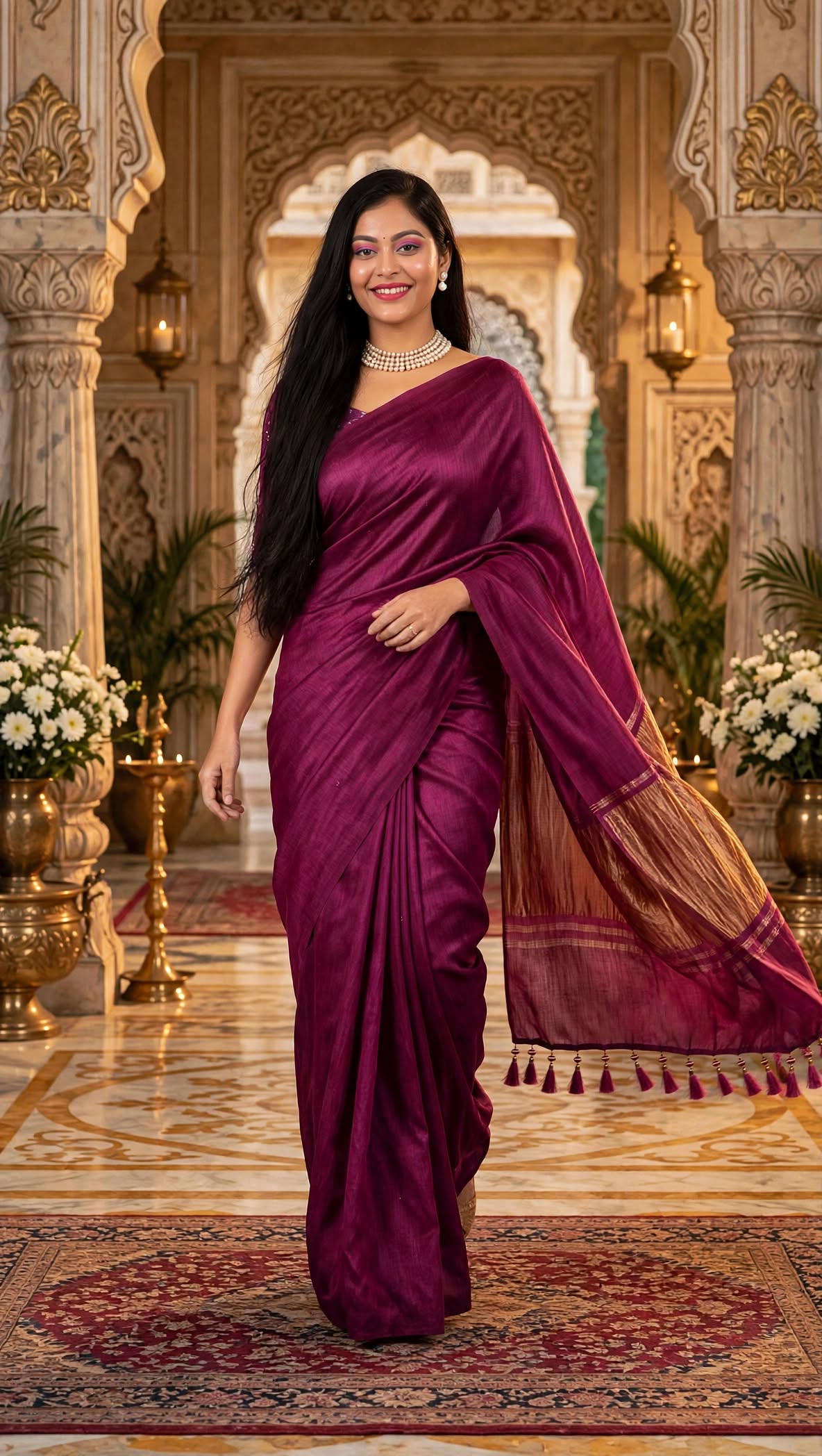 Premium Emerald Deep Wine Magenta Gajji Silk Saree