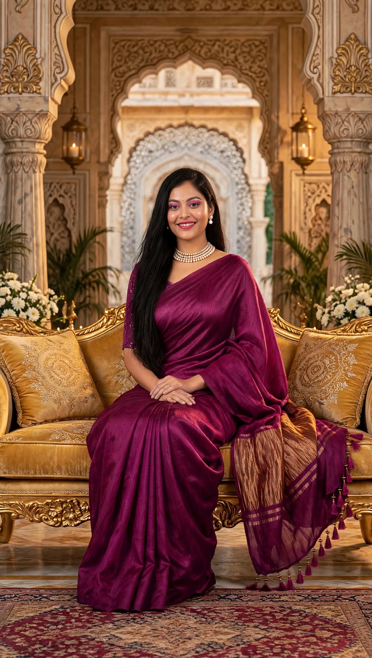 Premium Emerald Deep Wine Magenta Gajji Silk Saree