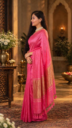 Premium Emerald Rani Pink Gajji Silk