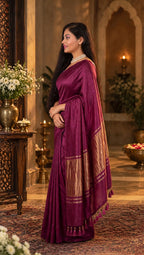 Premium Emerald Deep Wine Magenta Gajji Silk Saree