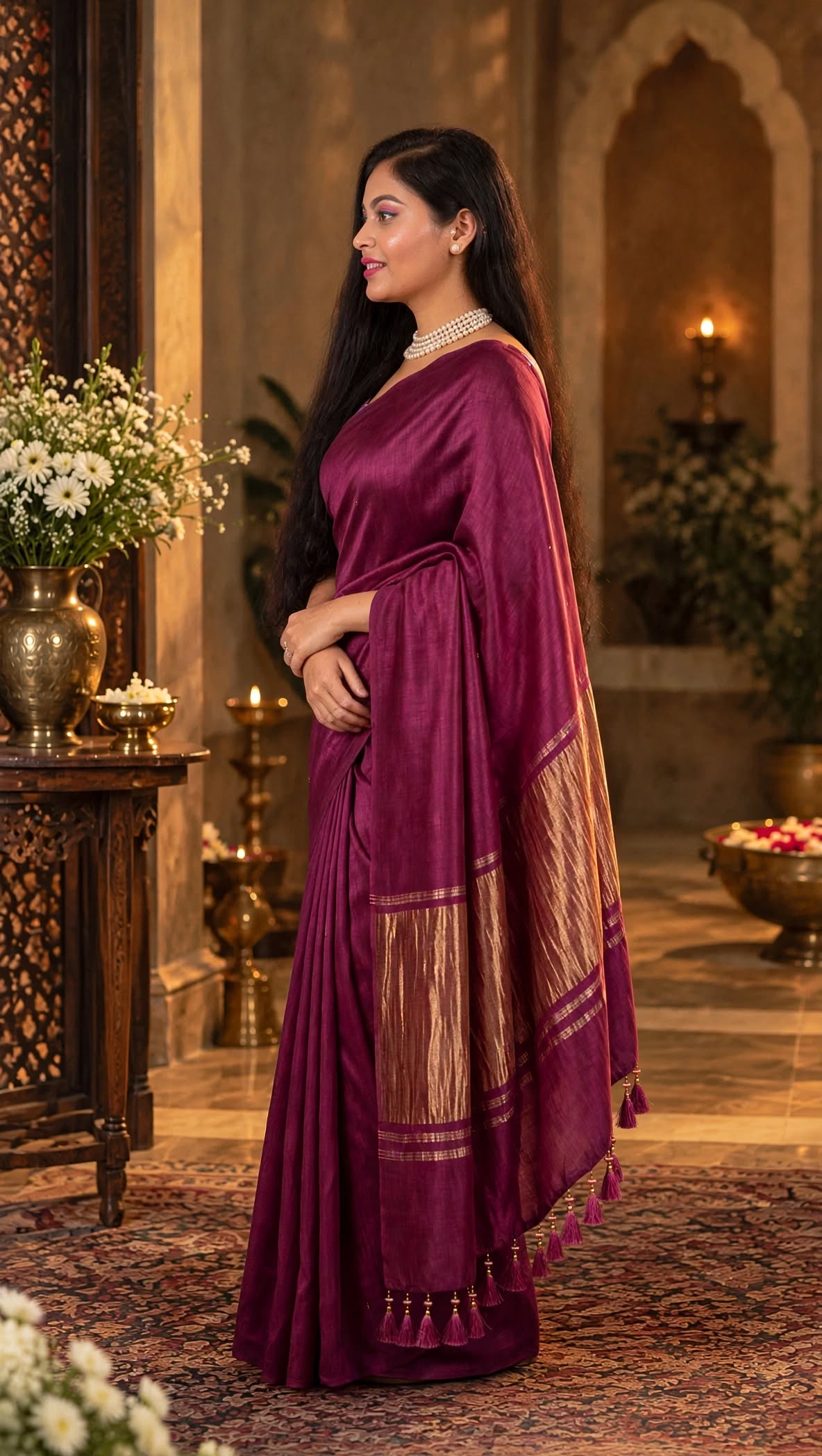Premium Emerald Deep Wine Magenta Gajji Silk Saree