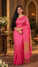 Premium Emerald Rani Pink Gajji Silk