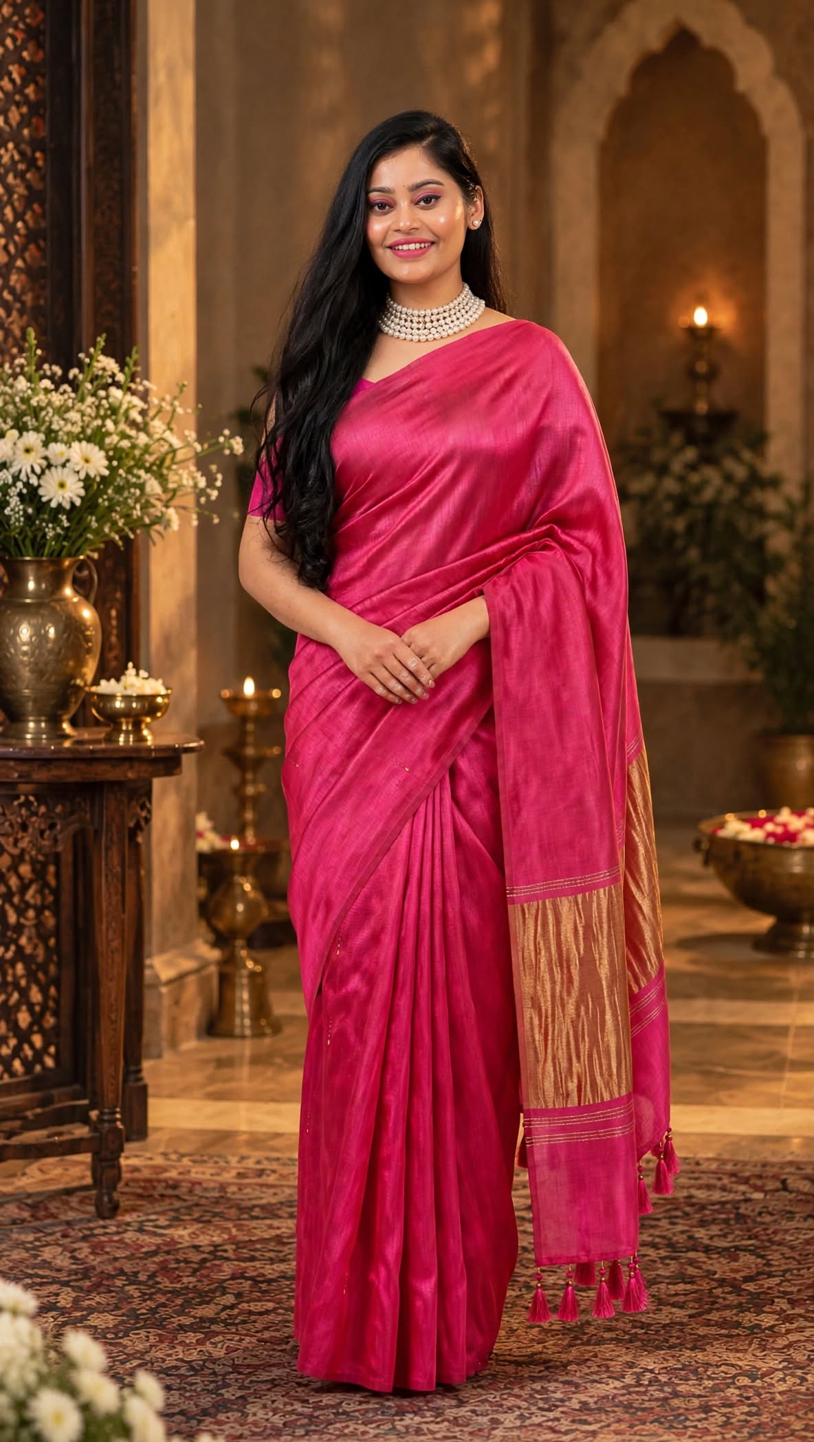 Premium Emerald Magenta Gajji Silk Saree