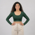 Front side - Dark Green Plain Lycra Blouse