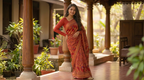 Red Pure Chiffon Saree with Artistic Bird Motifs