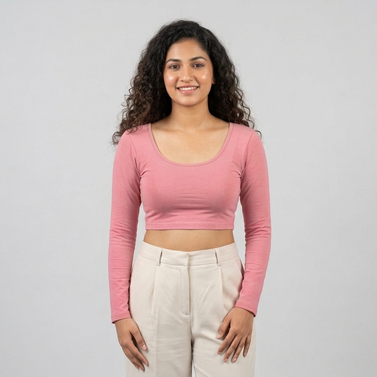 Light Pink Plain Lycra Blouse