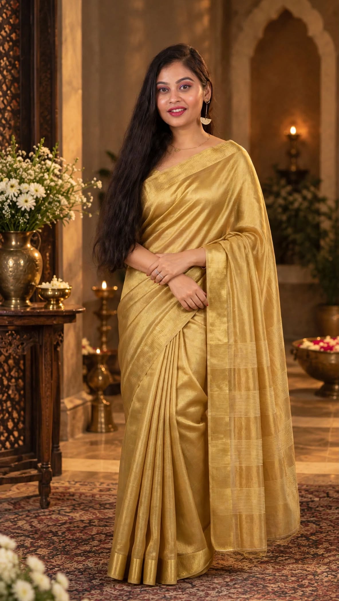 Golden Hand Wovan Zari Tissue Silk Saree