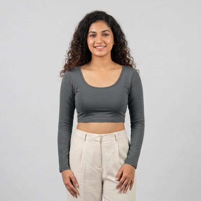 Grey Plain Lycra Blouse
