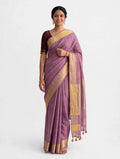 Premium Pure Linen Saree – Dusty Mauve with Gold Zari