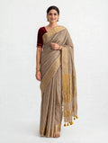 Premium Pure Linen Saree – Khaki Beige with Gold Zari
