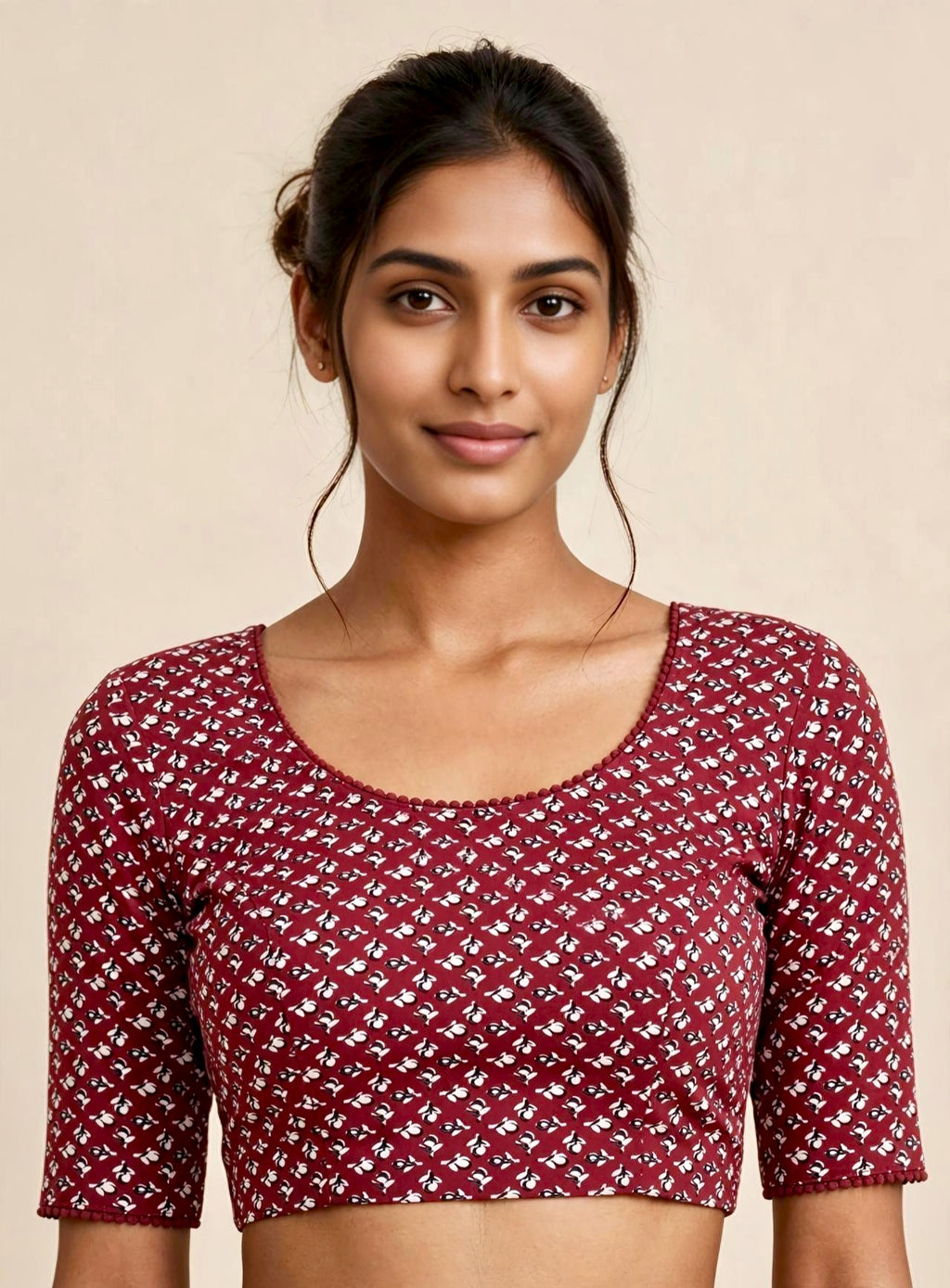 Maroon Red Kalamkari Print Lycra Blouse